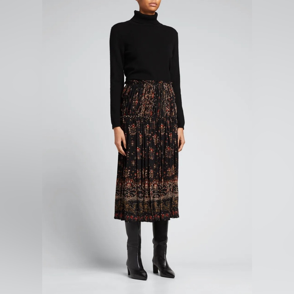EU Rebecca Taylor Black and Brown Floral Midi Skirt
